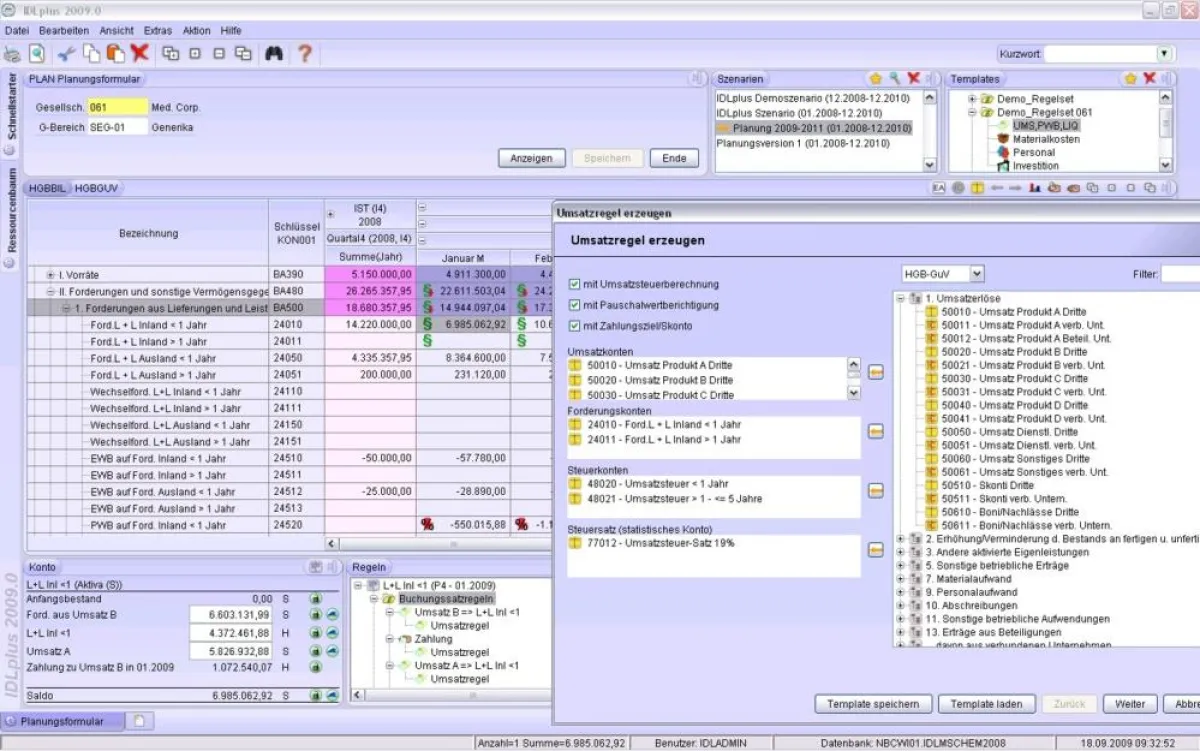 IDLFORECAST: Planungsoberfläche mit Rechenregeln und Szenarien