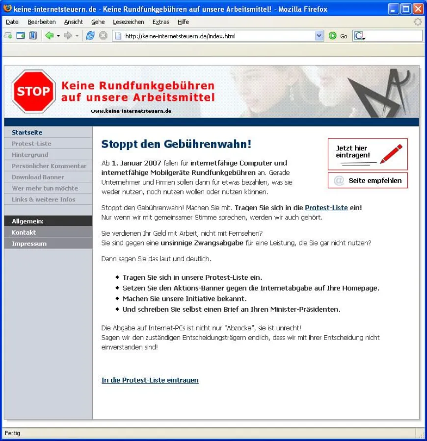 Stimme abgeben gegen Rundfunkgebühren im Internet: www.keine-internetsteuern.de