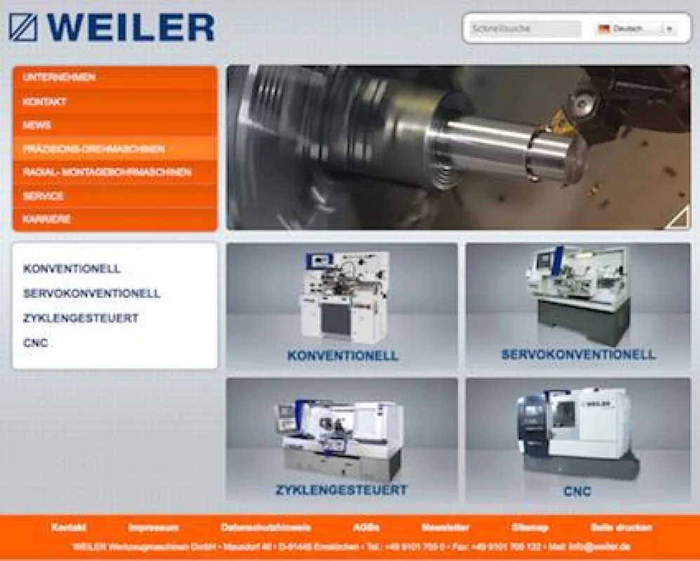 Die neugestaltete Website www.WEILER.de (Foto: WEILER Werkzeugmaschinen GmbH)