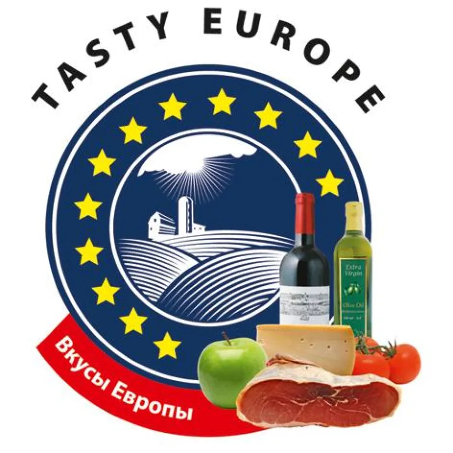 Das „Tasty Europe“-Logo kennzeichnet alle Werbeprodukte und den Messestand der EU-Kommission auf der „World Food Moscow“.