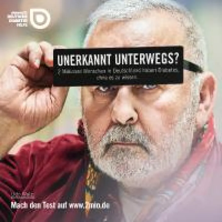 Kampagnenmotiv „Unbekannt unterwegs? 2 Millionen Menschen in Deutschland haben Diabetes, ohne es zu