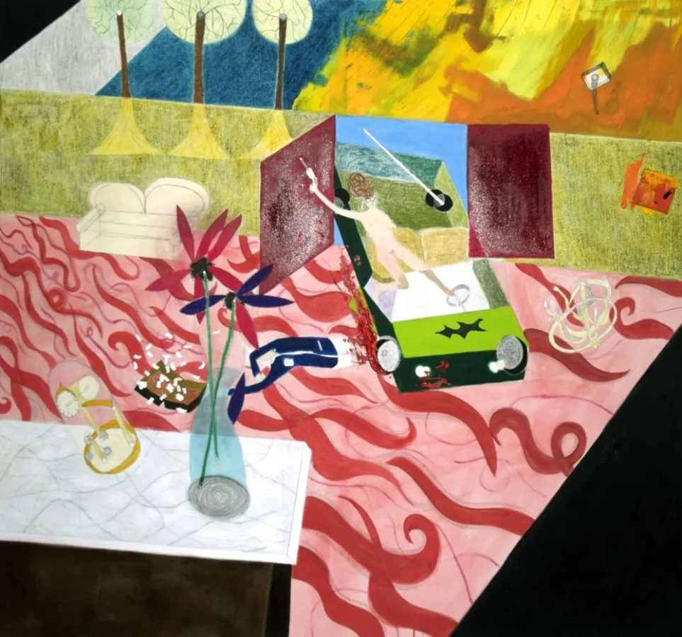 Janes Gärttner, Überfall 2010, Mischtechnik auf Leinwand, 180 x 190 cm