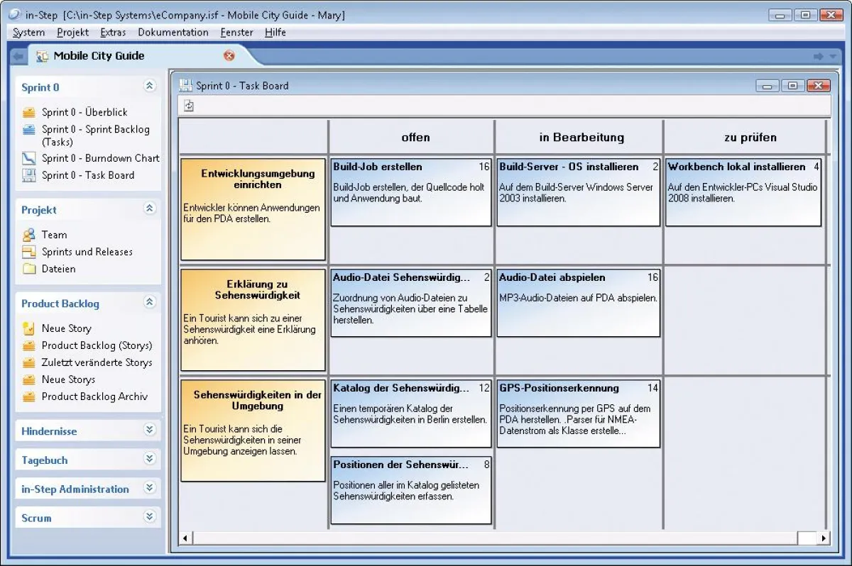 Zentrum des virtuellen Projektraums: das Task Board
