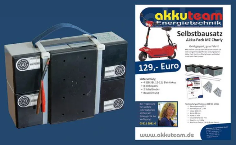 Bild: akkuteam Selbstbausatz Akku-Pack MZ Charly Elektroroller