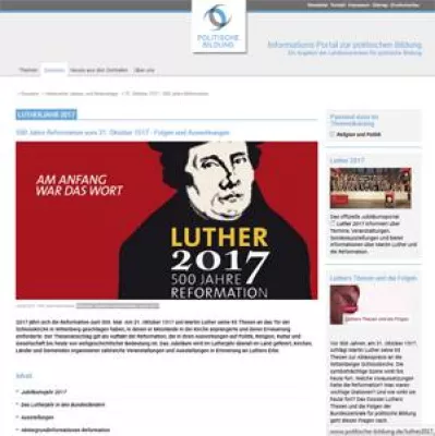 Bild: Online-Dossier „500 Jahre Reformation“ auf dem Informations-Portal zur politischen Bildung“