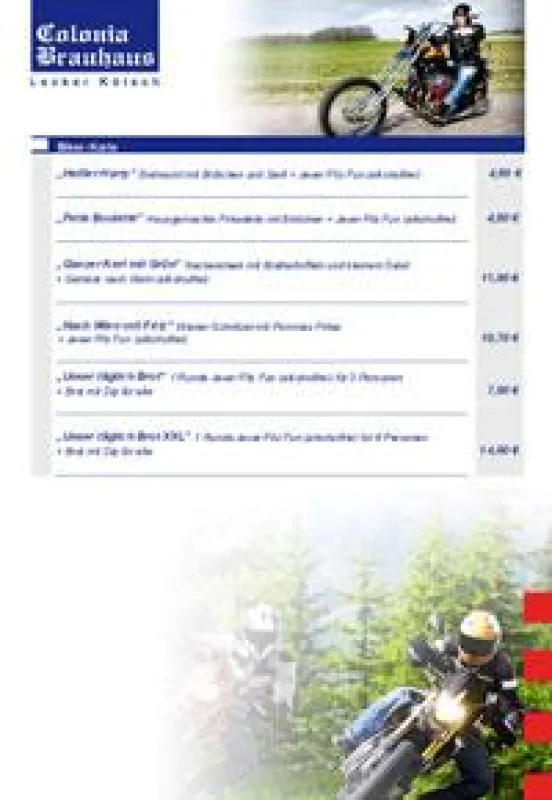 Neue Biker-Karte im Colonia Brauhaus (Köln)
