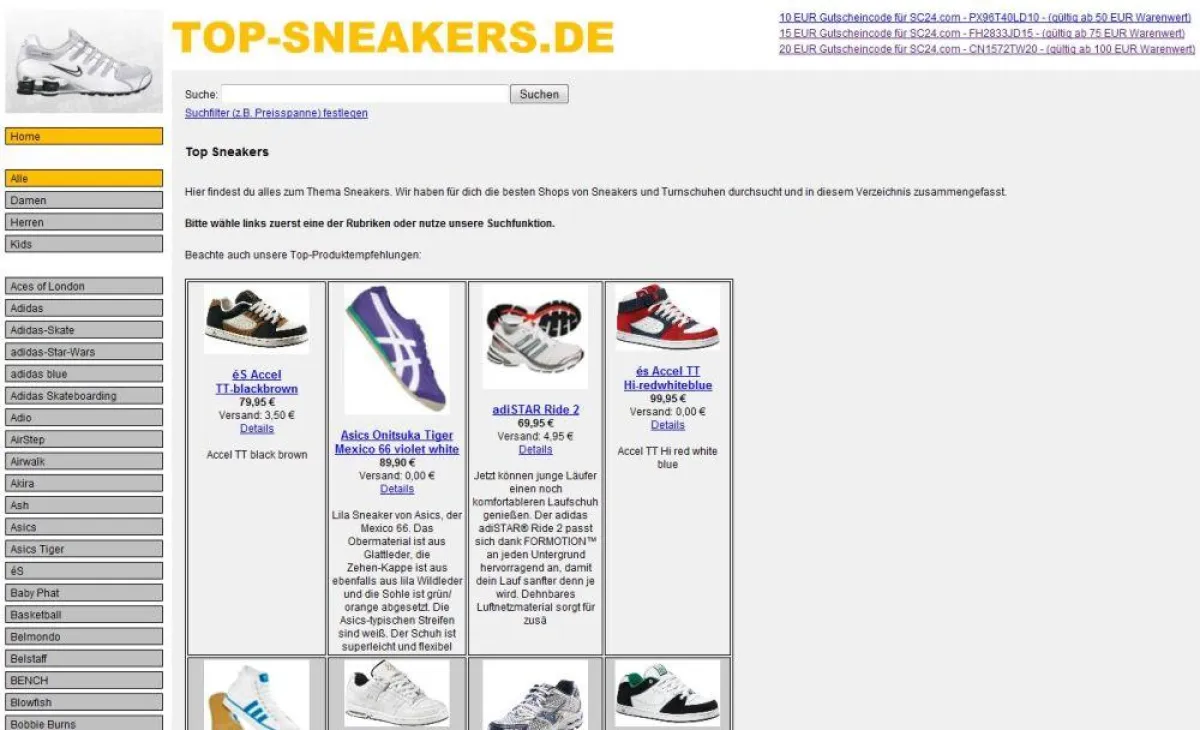 Screenshot von www.top-sneakers.de