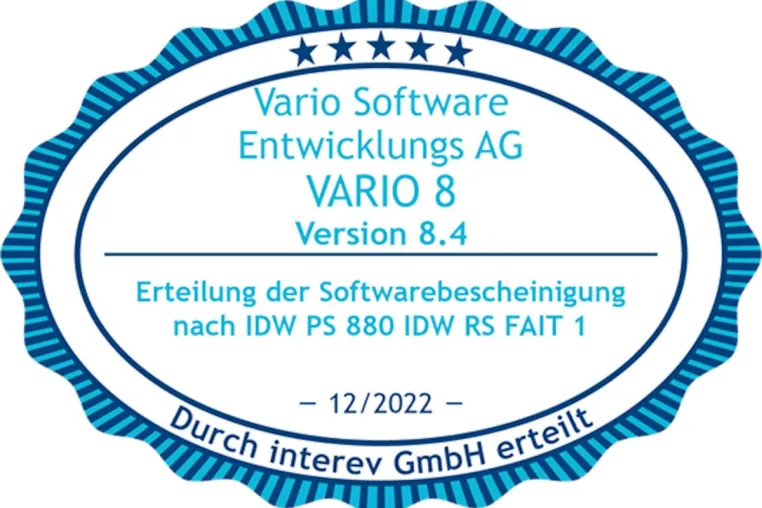 Bild: Prüfung bestanden: Die VARIO Software erhält IDW-PS-880-Zertifizierung