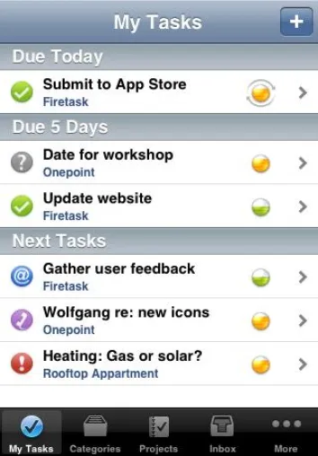 Firetask - GTD-inspiriertes Aufgabenmanagement für Apples iPhone Bild: Firetask - GTD-inspiriertes Aufgabenmanagement für Apples iPhone