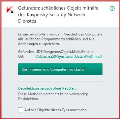 Bild: UDS:Dangerous.Object.Multi.Generic Malware weiter im Anmarsch