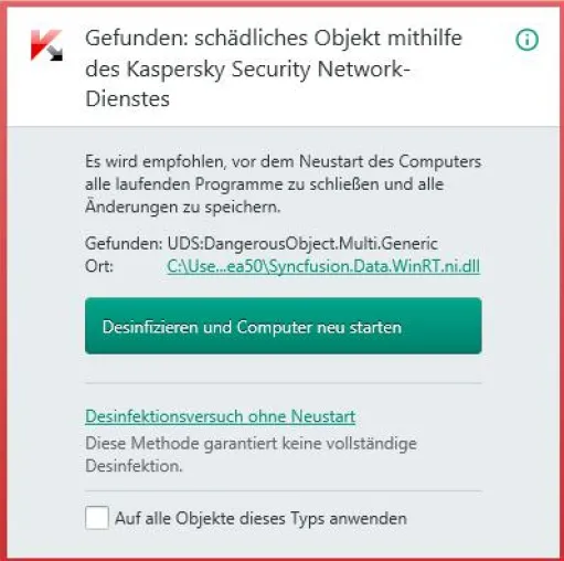 Bild: UDS:Dangerous.Object.Multi.Generic Malware weiter im Anmarsch