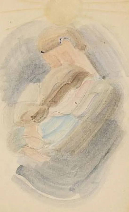 O. Schlemmer, Umarmung II. Verdünnte Ölfarbe über Bleistift. 1942, 29 x 17,5 cm. Preis : EUR 18.000-