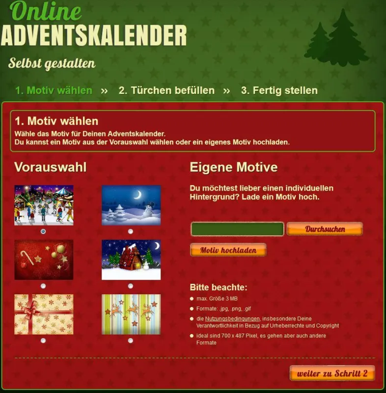 Startseite des Adventskalender-Generators