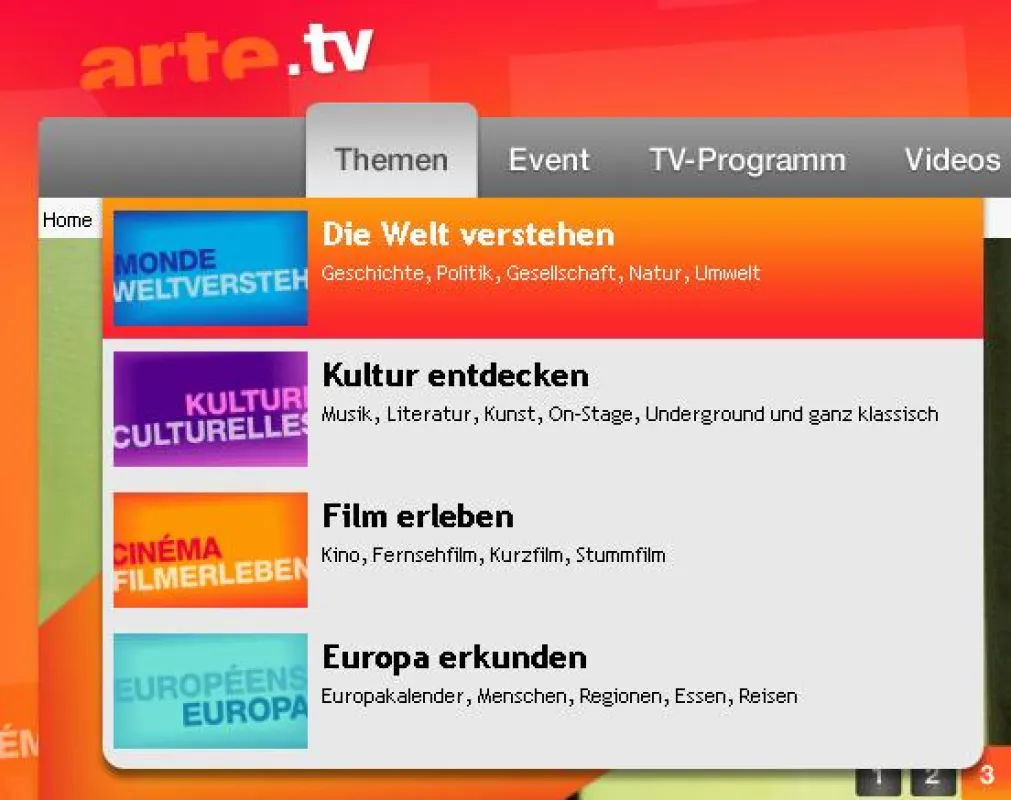 Ausschnitt aus dem ARTE.tv Portal