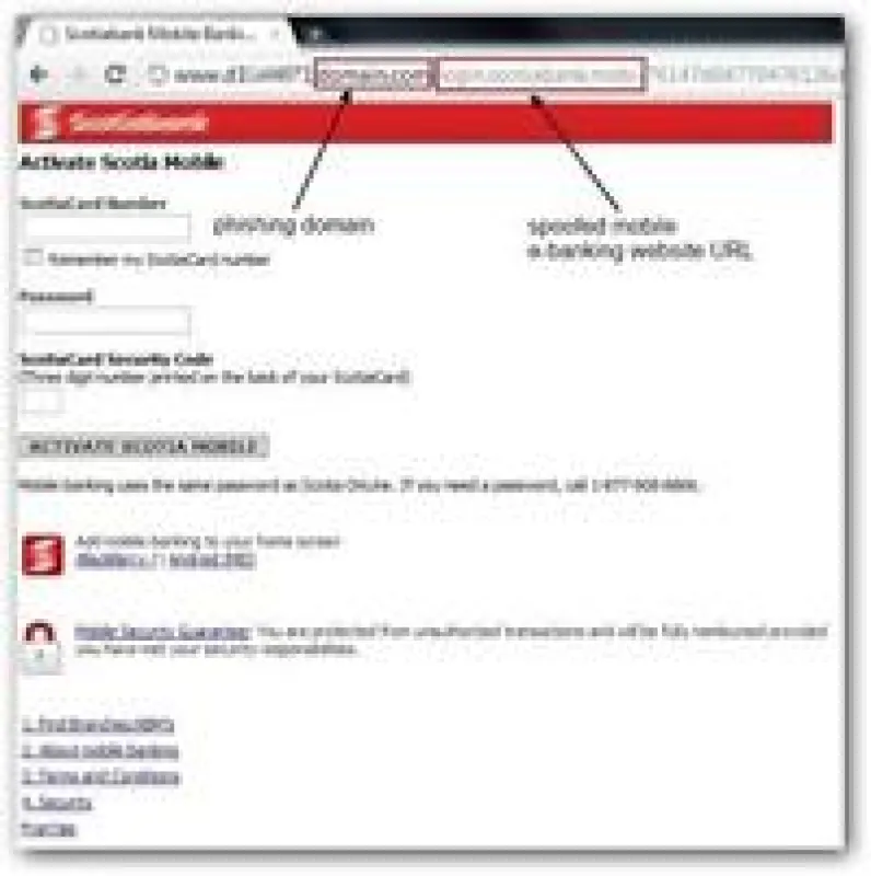 Screenshot der gefälschten Scotiabank-Website