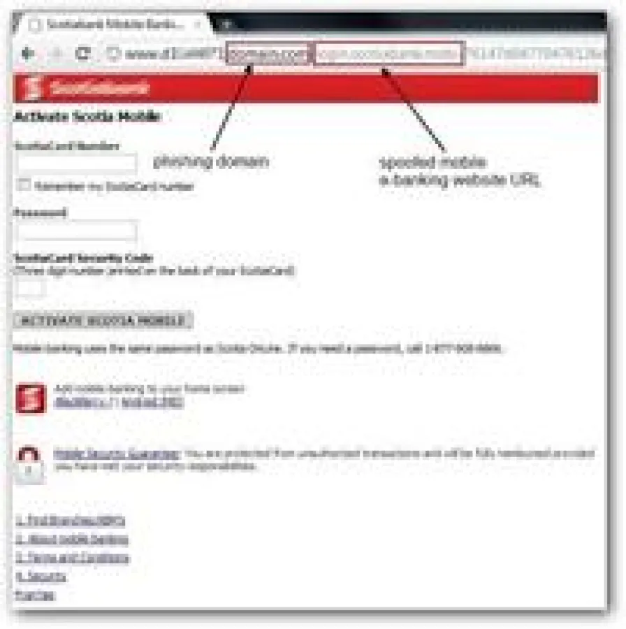 Screenshot der gefälschten Scotiabank-Website