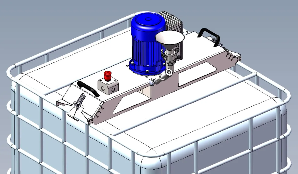 Zeichnung der Einfüllvorrichtung am IBC-Rührwerk von Geppert Rührtechnik (© Geppert Rührtechnik GmbH)