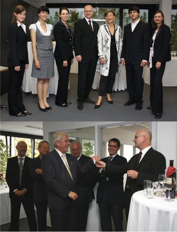 oben: Das Team der FuP Kommunikations-Management GmbH, unten: Spendenübergabe an Siegfried Wetterau, Vorsitzender des Vereins