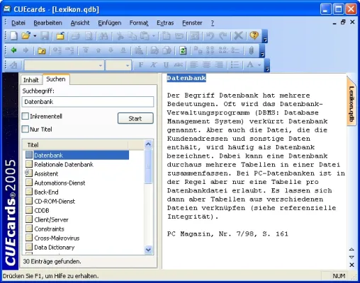 Bild: CUEcards 2005: Notizen im virtuellen Karteikasten erfassen