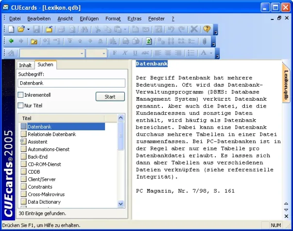 CUEcards 2005: Notizen im virtuellen Karteikasten erfassen Bild: CUEcards 2005: Notizen im virtuellen Karteikasten erfassen
