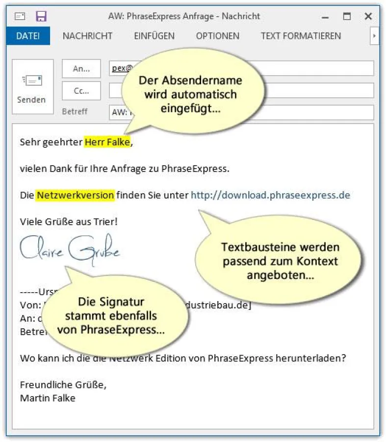 Textbausteinverwaltung für Outlook Add-In zur schnellen Beantwortung von E-Mails