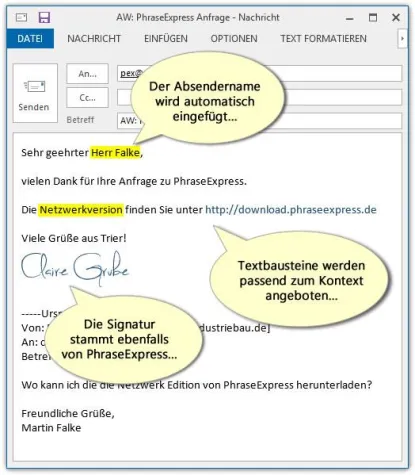 Textbausteinverwaltung für Outlook Add-In Bild: Textbausteinverwaltung für Outlook Add-In