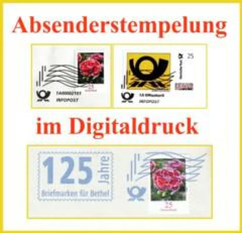 Gezeigt werden hier drei verschiedene Optionen der neuen digitalen Briefmarkenentwertung