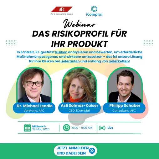 iComplai und AFC Consulting Group bieten gemeinsame Lösung zur Risikosteuerung für Produktsicherheit Bild: iComplai und AFC Consulting Group bieten gemeinsame Lösung zur Risikosteuerung für Produktsicherheit