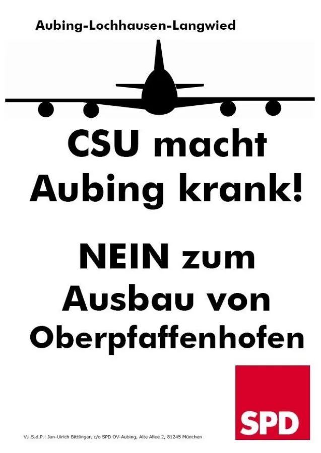 SPD Aubing: CSU macht Aubing krank - Nein zum Ausbau des Flughafens Oberpfaffenhofen