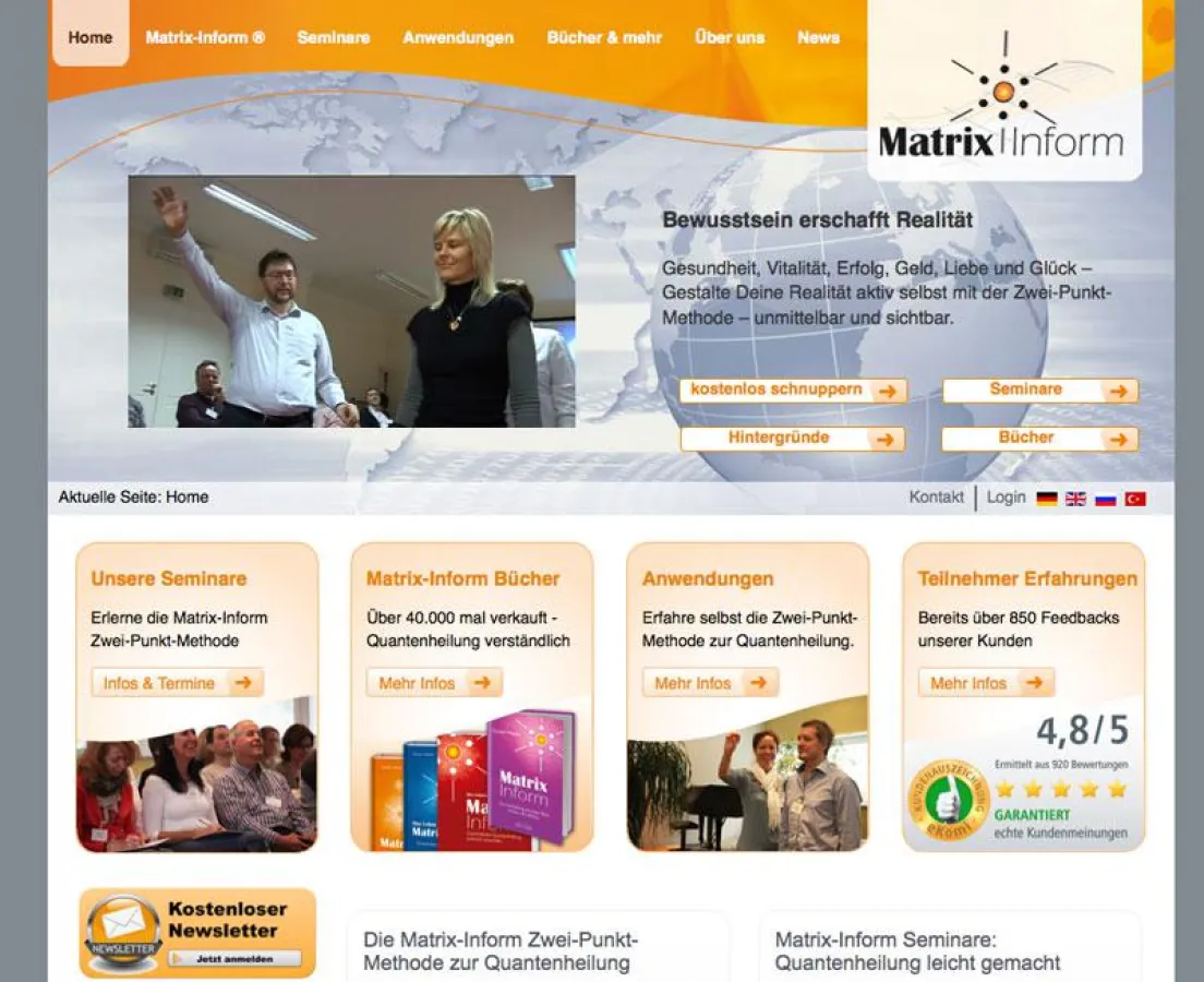Neue Webseite über Quantenheilung mit der Matrix-Inform Zwei-Punkt-Methode ist live