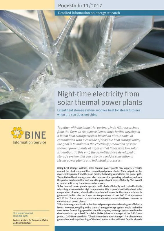 The BINE-Projektinfo “Night-time electricity from solar power plants” (© BINE Informationsdienst)