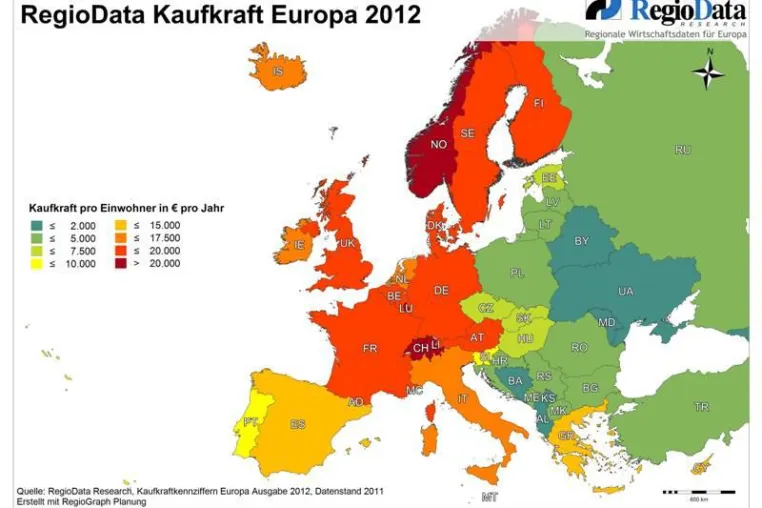 Bild: KAUFKRAFT EUROPA: GRIECHENLAND UND IRLAND DEUTLICH IM MINUS, ÖSTERREICH AUF SPITZENPLATZ