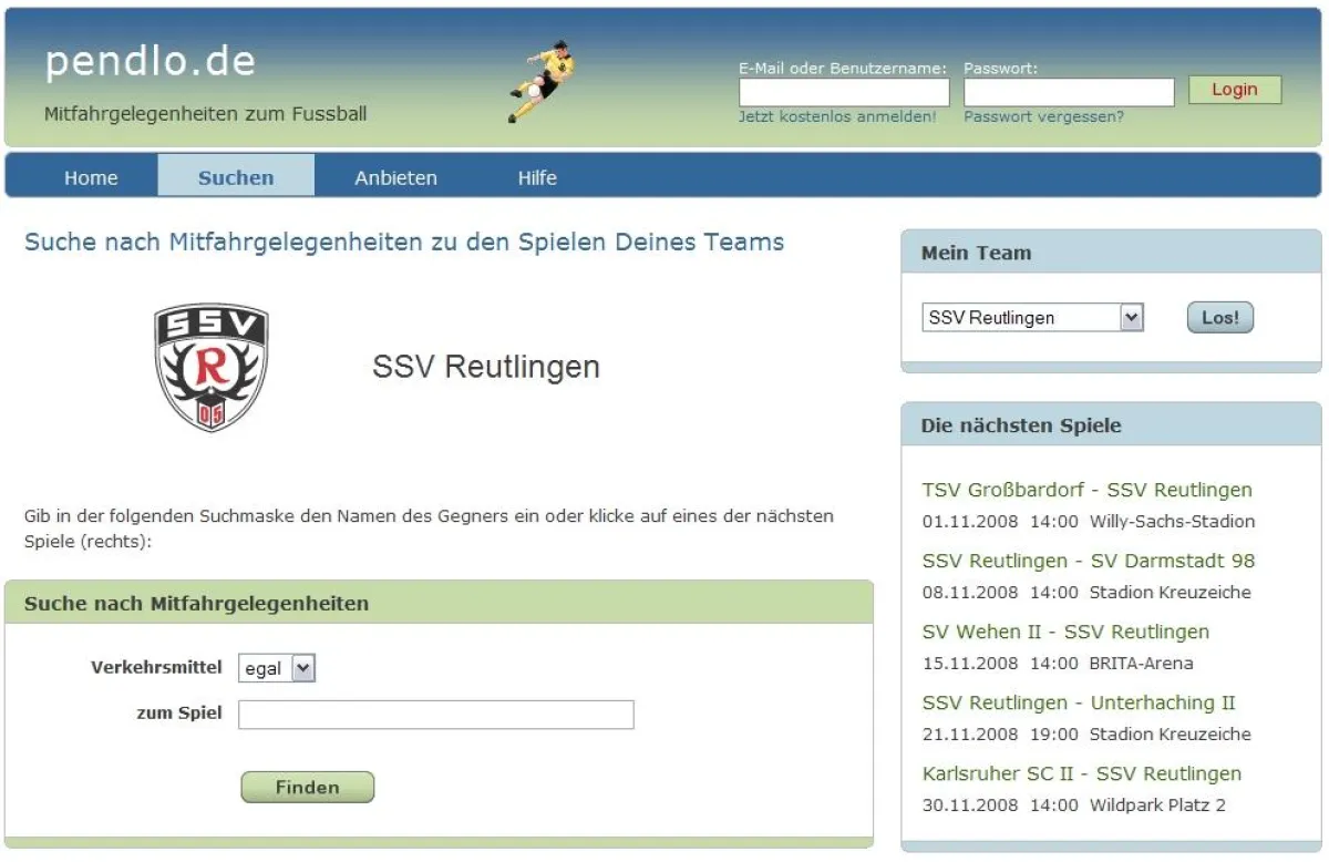 pendlo.de - Mitfahrgelegenheit zum Fussball suchen