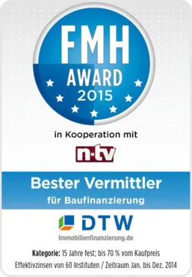 Bild: DTW-Immobilienfinanzierung ist „Bester Vermittler für Baufinanzierung“ beim FMH-Award 2015