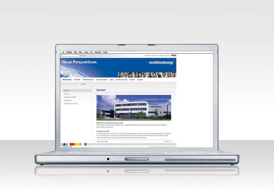 Screenshot der neuen Internetpräsenz von Wohlenberg Buchbindesysteme