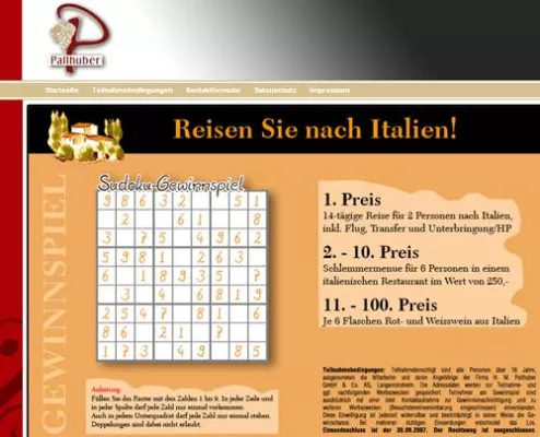 Bild: Weinhaus Pallhuber bietet kostenloses Online-Sudoku Spiel an