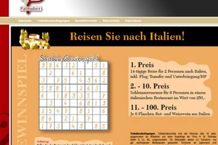 Bild: Weinhaus Pallhuber bietet kostenloses Online-Sudoku Spiel an