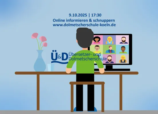 Bild: Informieren und schnuppern am 9.10.25: Online-Ausbildungen für Sprachen und Webinar Deutsche Rechtssprache