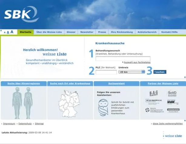Bild: SBK bindet die „Weisse Liste“ als Krankenhaussuche ein