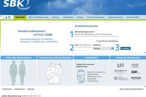 Bild: SBK bindet die „Weisse Liste“ als Krankenhaussuche ein
