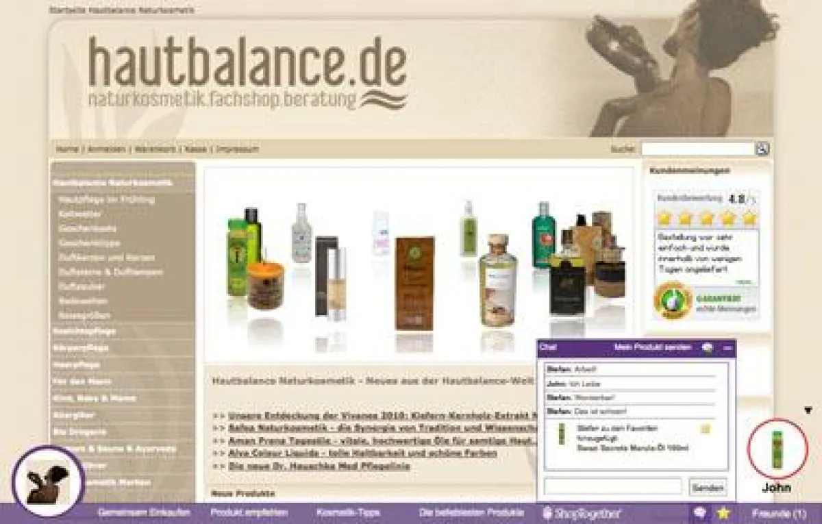 DecisionStep sorgt mit ShopTogether für gute Beratung auch im Online-Shop, Foto: Hautbalance Naturkosmetik.