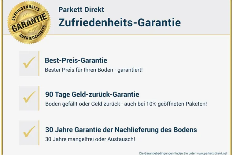 Parkett Direkt etabliert mit der 30 Jahre Zufriedenheits-Garantie einen ganz besonderen Kundenservice Bild: Parkett Direkt etabliert mit der 30 Jahre Zufriedenheits-Garantie einen ganz besonderen Kundenservice