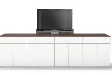 Bild: Intelligente Technikintegration für Konferenzmöbel: Mediensideboard mit ausfahrbarem Flachbildschirm