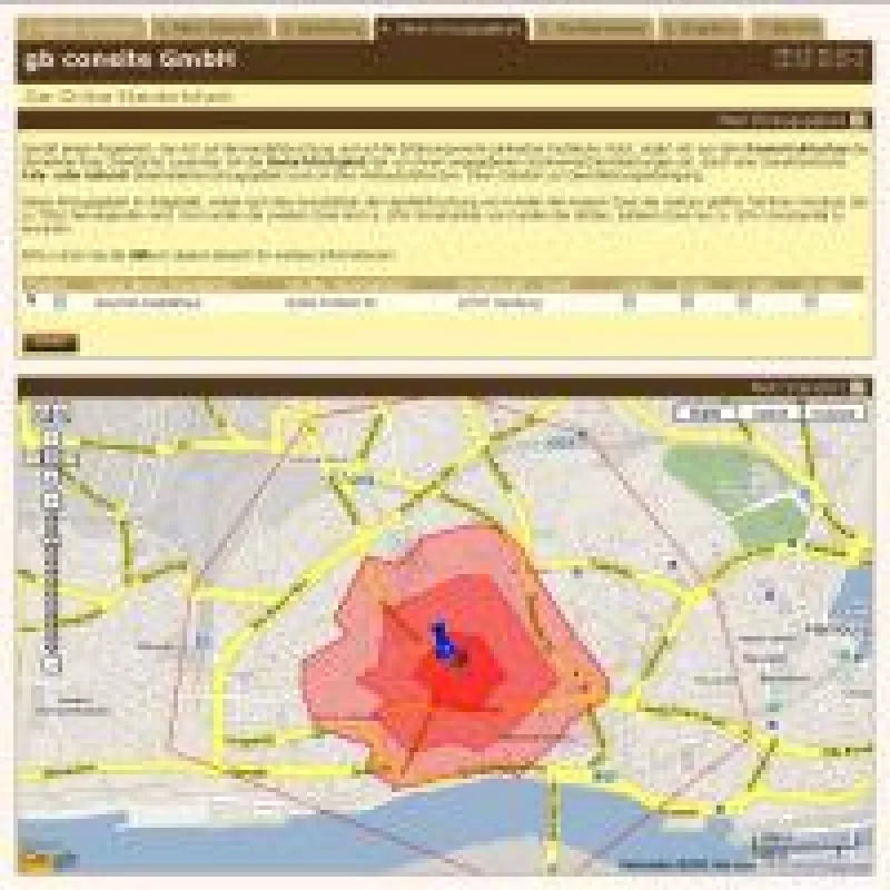 Nach Fahrzeit ermitteltes Einzugsgebiet im Online Standortcheck