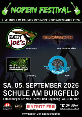 Nopein Festival 2026 in Bad Segeberg: Kostenloses Open‑Air mit vier Live‑Bands Bild: Nopein Festival 2026 in Bad Segeberg: Kostenloses Open‑Air mit vier Live‑Bands