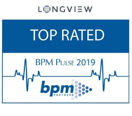Bild: Longview im BPM Pulse 2019 als TOP RATED Performance Management Anbieter ausgezeichnet