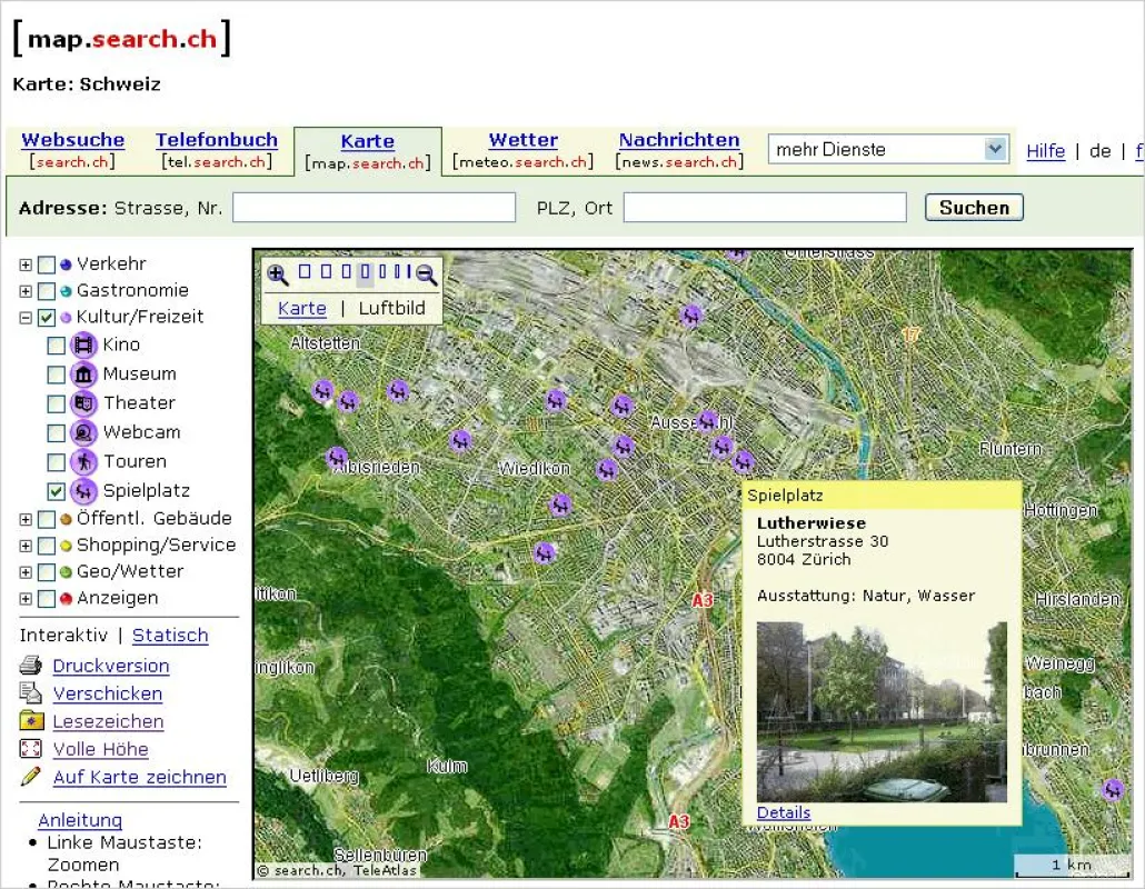 Screenshot Kinderspielplätze auf map.search.ch - Quelle map.search.ch