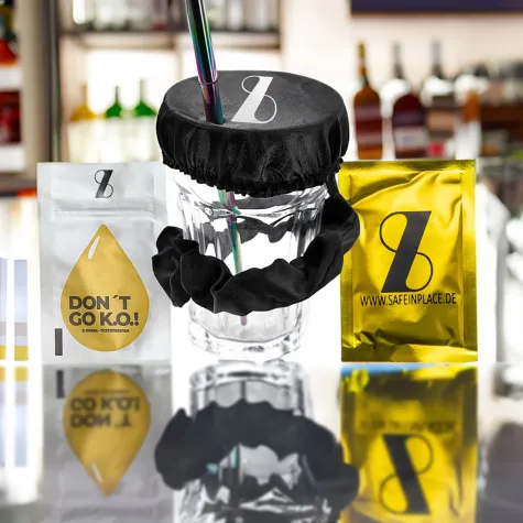 Bild: Safeinplace: Innovationsführer in der Getränkesicherheitsbranche mit "Glas Kondom" und K.O. Scan Teststäbchen