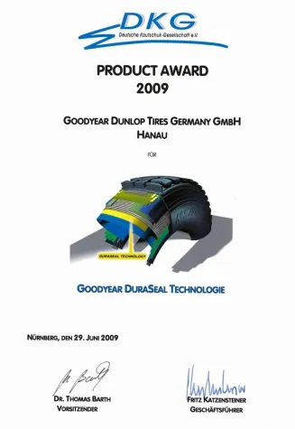 Bild: Goodyear DuraSeal mit dem Product Award 2009 der Deutschen-Kautschuk-Gesellschaft e.V. ausgezeichnet