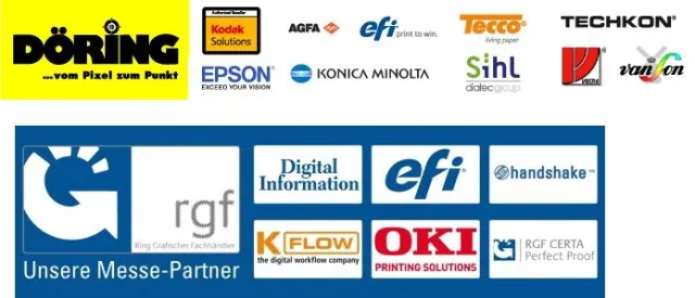 Highlights von Axxis, Digital Information, EFI, Epson, K-Flow, Kodak, Konica-Minolta, Oki, ROG und Tecco Bild: Highlights von Axxis, Digital Information, EFI, Epson, K-Flow, Kodak, Konica-Minolta, Oki, ROG und Tecco
